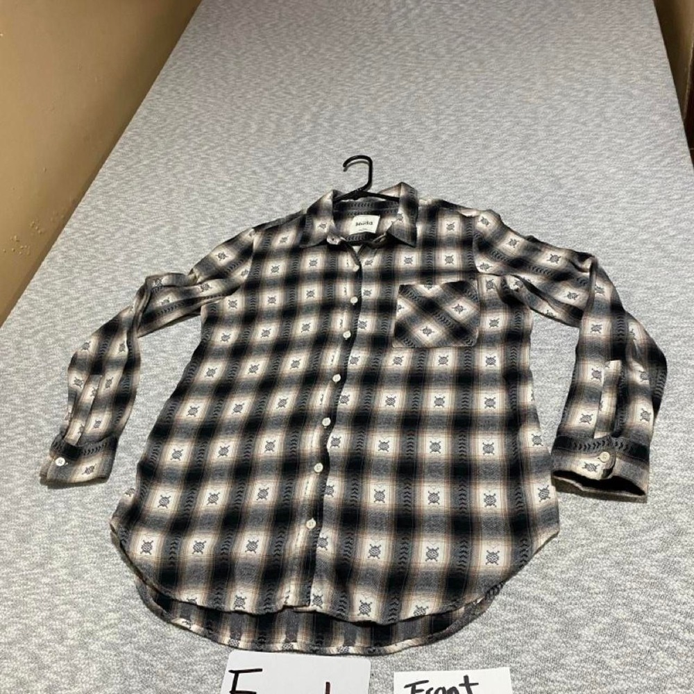 Mudd black and beige plaid button-up shirt women L. SKU-C186